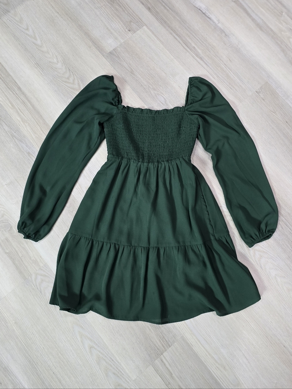 Abercrombie & Fitch Emerald Green Smocked Puff Sleeve Mini Dress Size XS